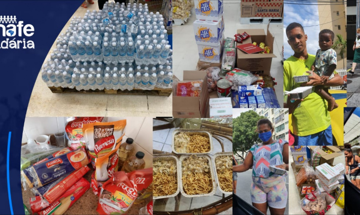No Rio de Janeiro, diante da pandemia do novo coronavírus, moradores em situação de rua recebem alimentos doados pela representação
